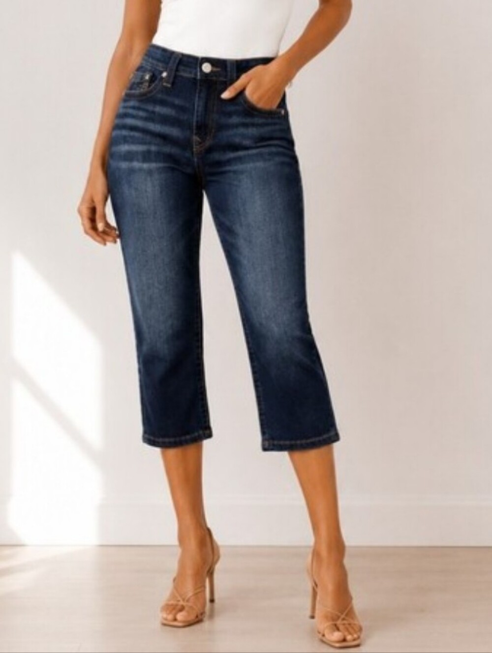 True Religion High-Waist Denim Straight Capri Jeans (Size: 32)